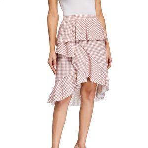 NWT RED PLAID FRINGE HEM SKIRT MOON RIVER SMALL